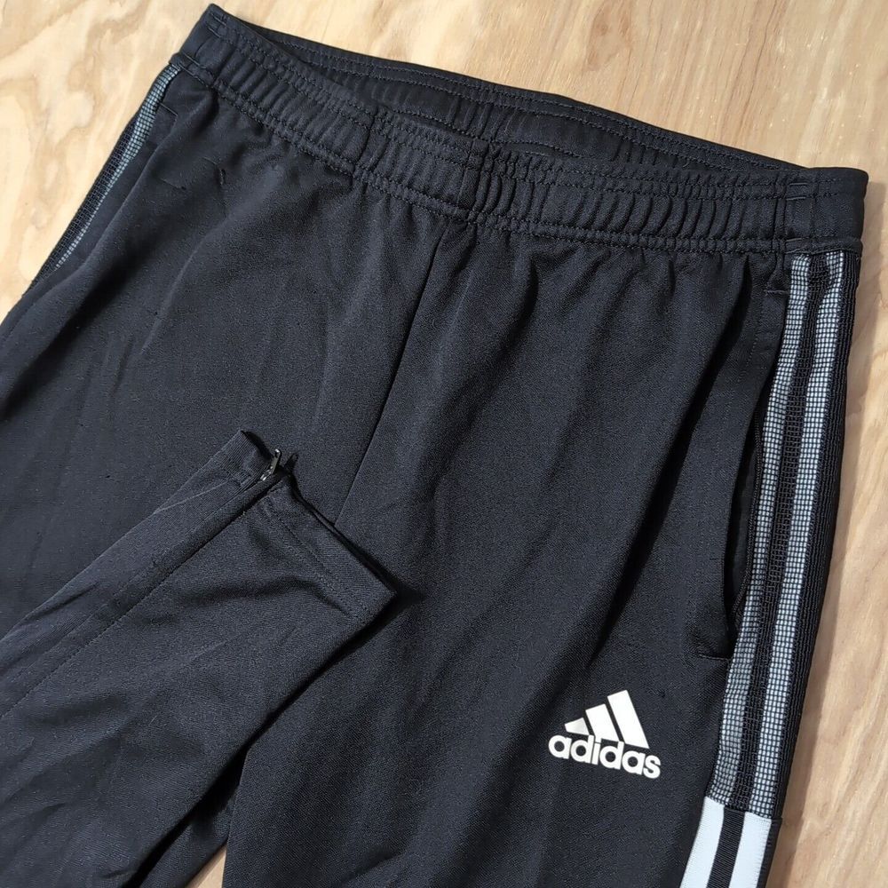 Adidas Gym Pants Joggers Zip Ankle Black White Adult‎ Med 29x30 Primegreen